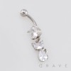 TEAR DROP DANGLE BEZEL CZ CAT BELLY NAVEL RING 316L SURGICAL STEEL